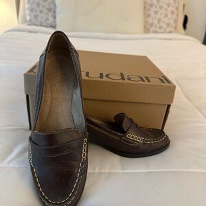 Brown Leather Penny Loafers with Moccasin Stitching